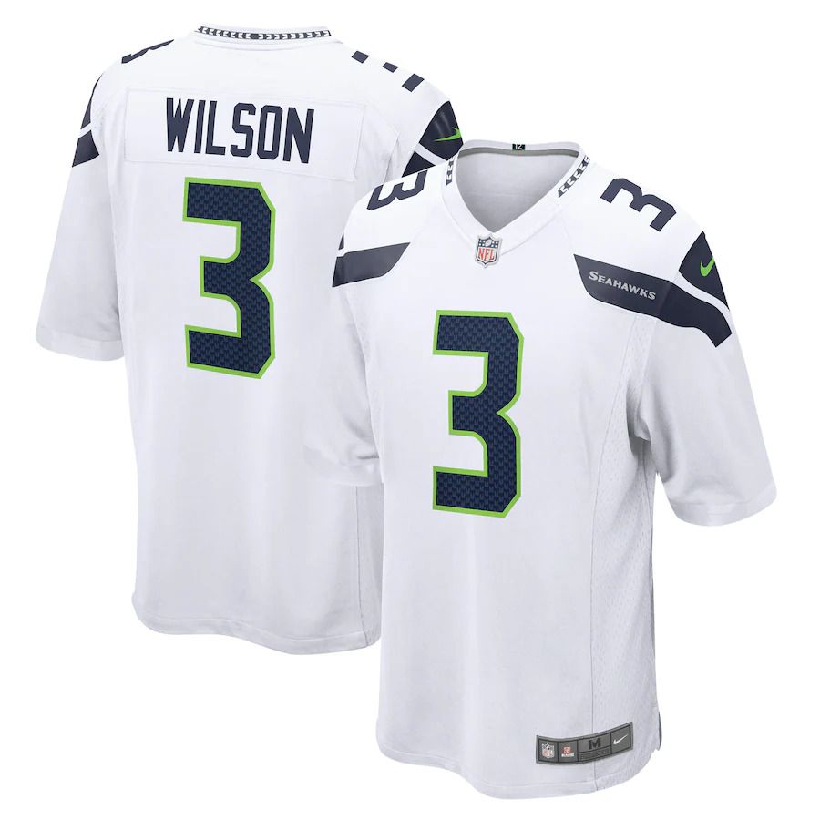 Men Seattle Seahawks 3 Russell Wilson Nike White Away Game NFL Jersey